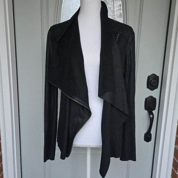 MOTE Black Foil Asymmetrical Zip Up Moto Light Jacket - Picture 2 of 6